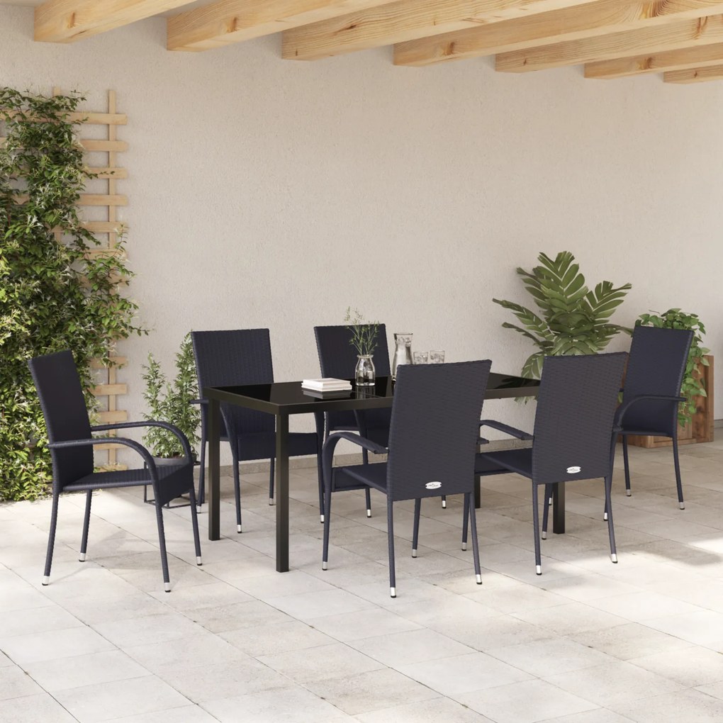 vidaXL Σέτ φαγητού για κήπο 7 pcs Μαύρο Ράτα PE