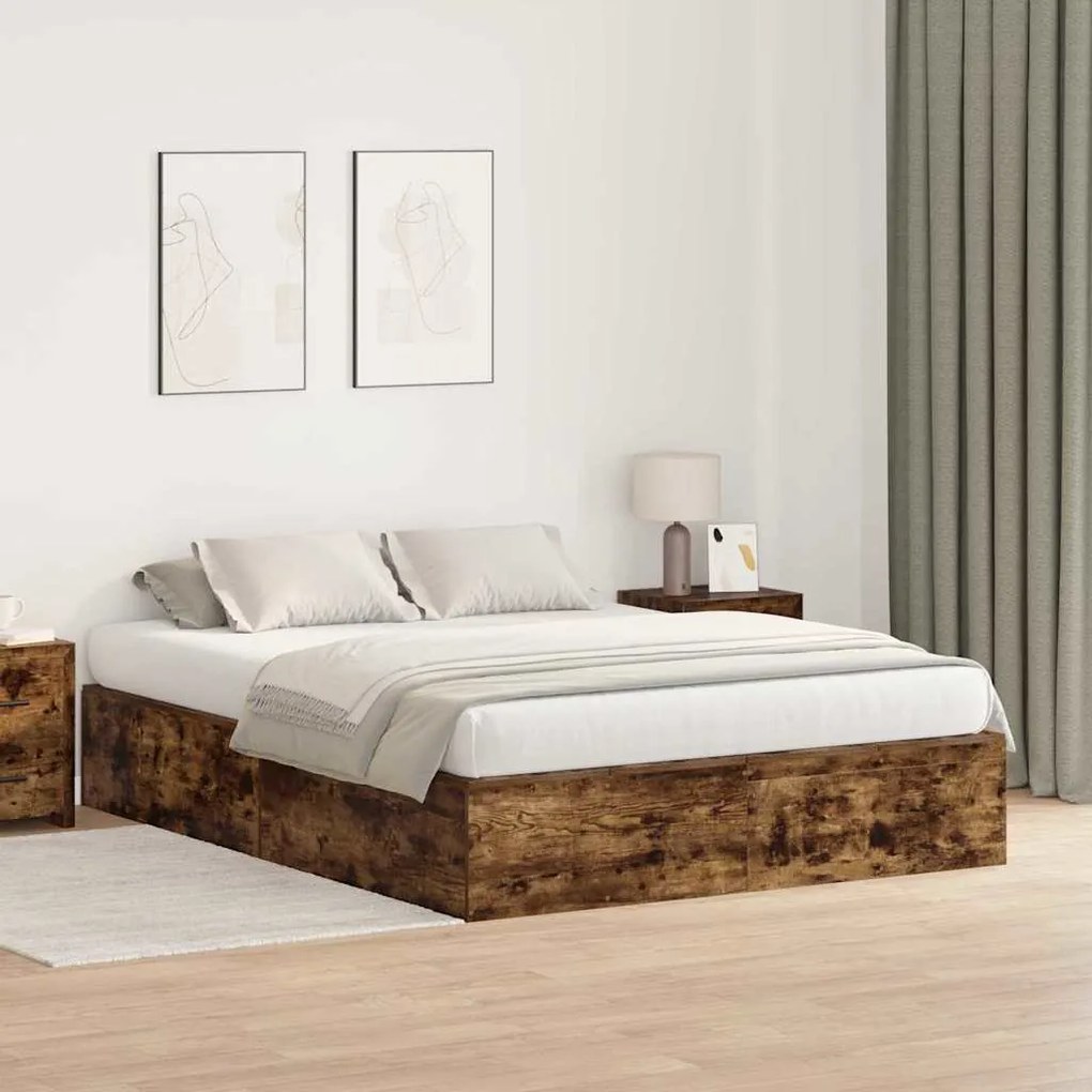 vidaXL Κρεβάτι αποθήκευσης από Καπνιστό Δρυ, 140x190 εκ.