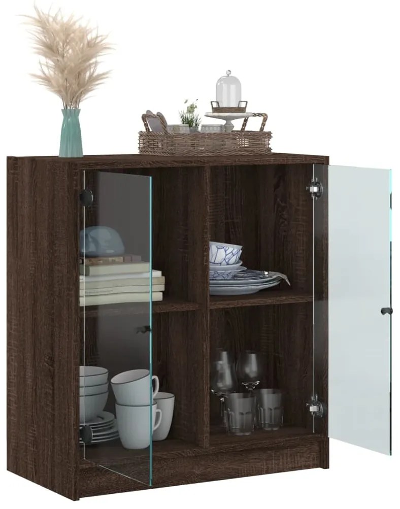 vidaXL Βοηθητικό Ντουλάπι Καφέ Δρυς 68x37x75,5 εκ. Γυάλινες Πόρτες
