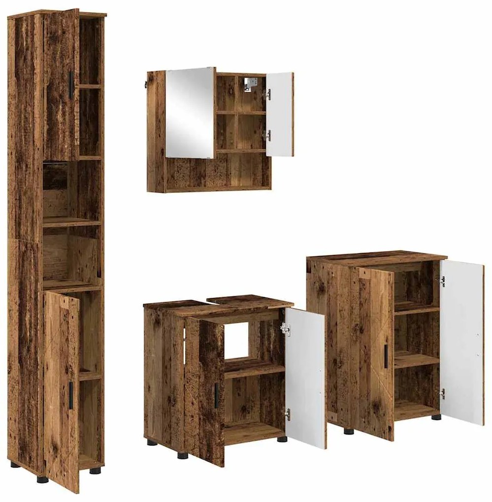 vidaXL Σετ Επίπλων Μπάνιου με πόρτα 4 pcs Παλαιό ξύλο 61 x 35 x 64 εκ.