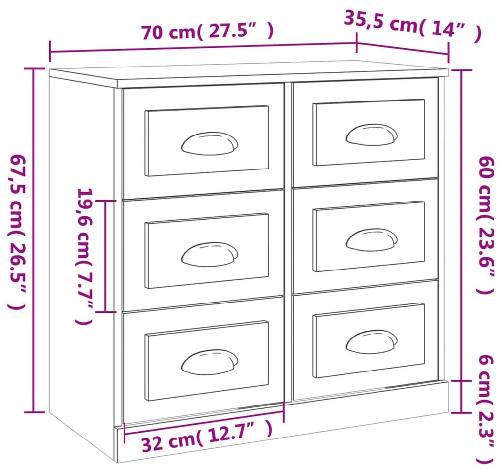 Μπουφές Γκρι Σκυροδέματος 70x35,5x67,5 εκ. Επεξεργασμένο Ξύλο - Γκρι