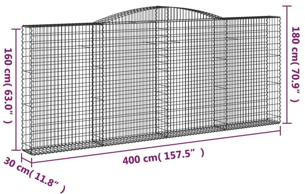 vidaXL Συρματοκιβώτια Τοξωτά 4 τεμ. 400x30x160/180 εκ. Γαλβαν. Ατσάλι