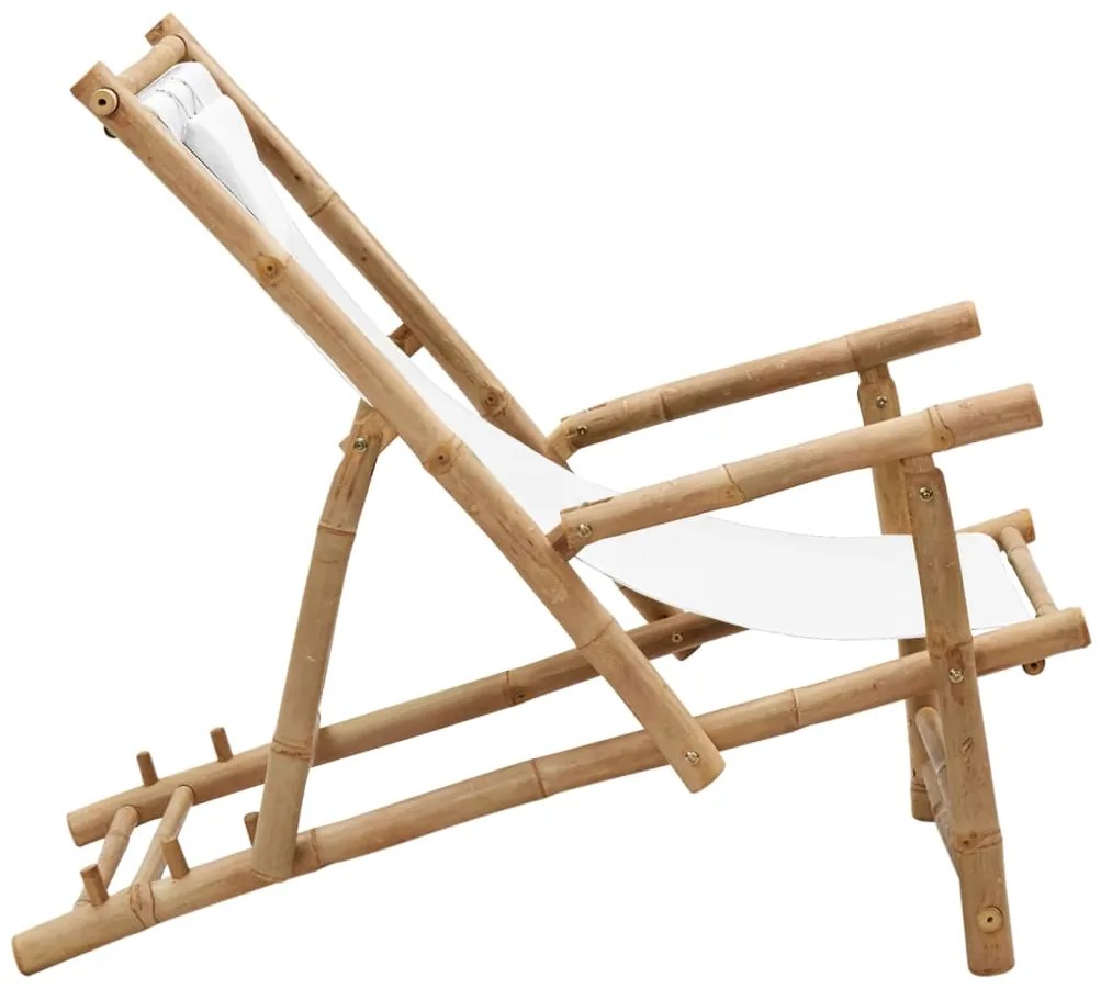 vidaXL Σεζλόνγκ Κρεμ Λευκό από Μπαμπού και Καραβόπανο