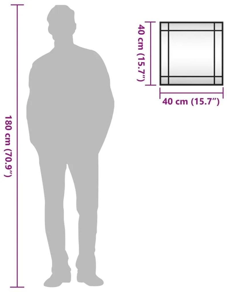 Καθρέφτης Τοίχου Τετράγωνος Μαύρος 40 x 40 εκ. από Σίδερο - Μαύρο