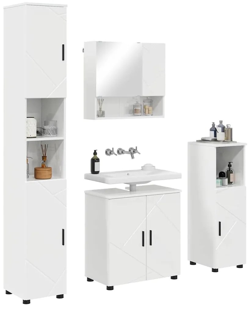 vidaXL Σετ Επίπλων Μπάνιου 4 pcs Γυαλιστερό λευκό 61 x 35 x 64 εκ.