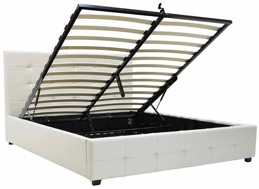 Κρεβάτι Roi pakoworld διπλό 160x200 PU λευκό ματ + αποθηκευτικό χώρο με ανατομικές τάβλες