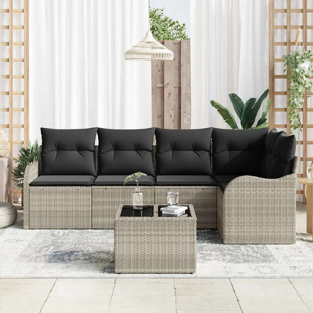 vidaXL Σετ Καναπέ Κήπου με μαξιλάρι 6 pcs Ανοιχτό γκρι Πολυ ράταν