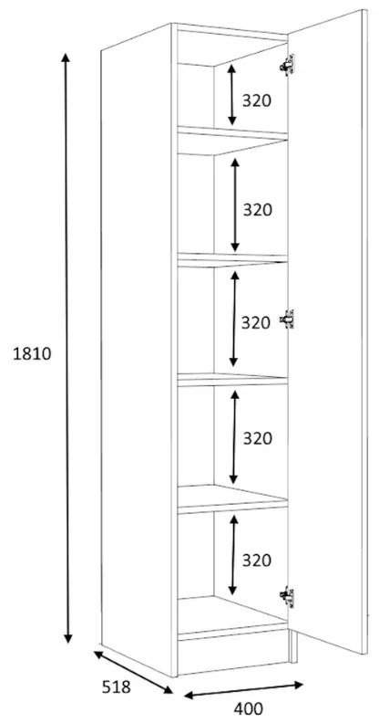 Ντουλάπα ρούχων Ricardo Megapap μονόφυλλη χρώμα λευκό 40x51,8x181εκ.