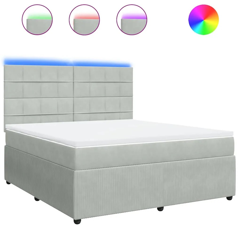 vidaXL Κρεβάτι Boxspring με Στρώμα Ανοιχτό Γκρι 180x200 εκ. Βελούδινο