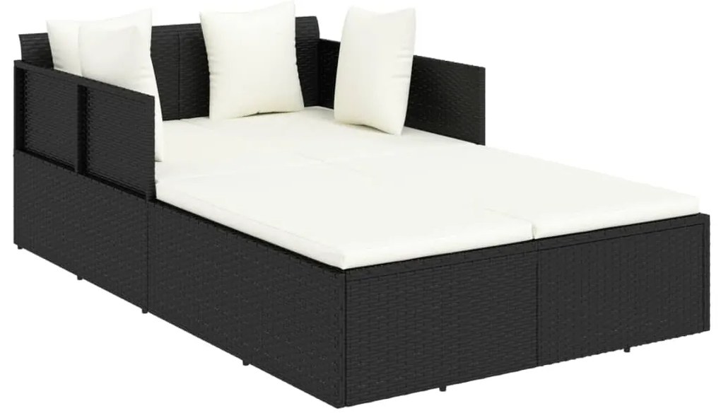 vidaXL Ξαπλώστρα Μαύρη 182 x 118 x 63 εκ. Συνθετικό Ρατάν με Μαξιλάρια