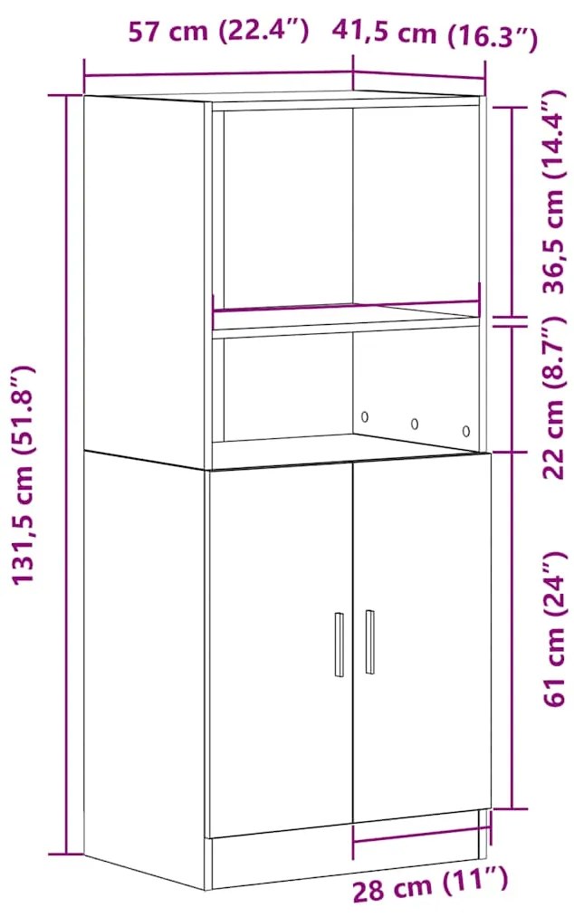 Ντουλάπι Κουζίνας Καπνιστή Δρυς 57x41,5x131,5 εκ. Επεξεργ. Ξύλο - Καφέ