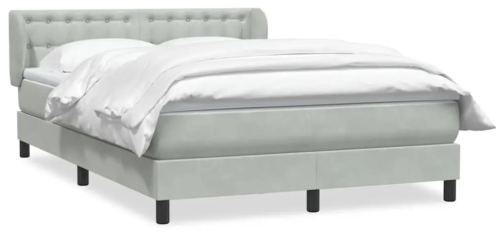 vidaXL Κρεβάτι Boxspring με Στρώμα Ανοιχτό Γκρι 140x220 εκ. Βελούδινο