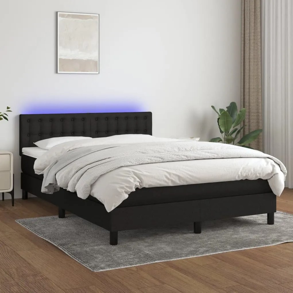 vidaXL Κρεβάτι Boxspring με Στρώμα & LED Μαύρο 140x190 εκ. Υφασμάτινο