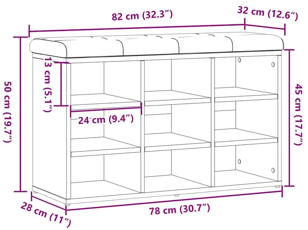 Πάγκος παπουτσιών Artisan Oak 82x32x50 cm Κατασκευασμένο ξύλο - Καφέ