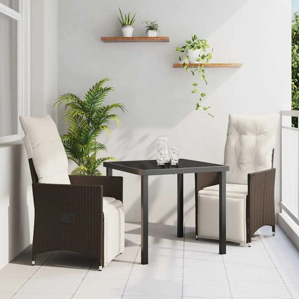 vidaXL Σέτ φαγητού για κήπο με μαξιλάρι 3 pcs Καφέ Πολυ ράταν