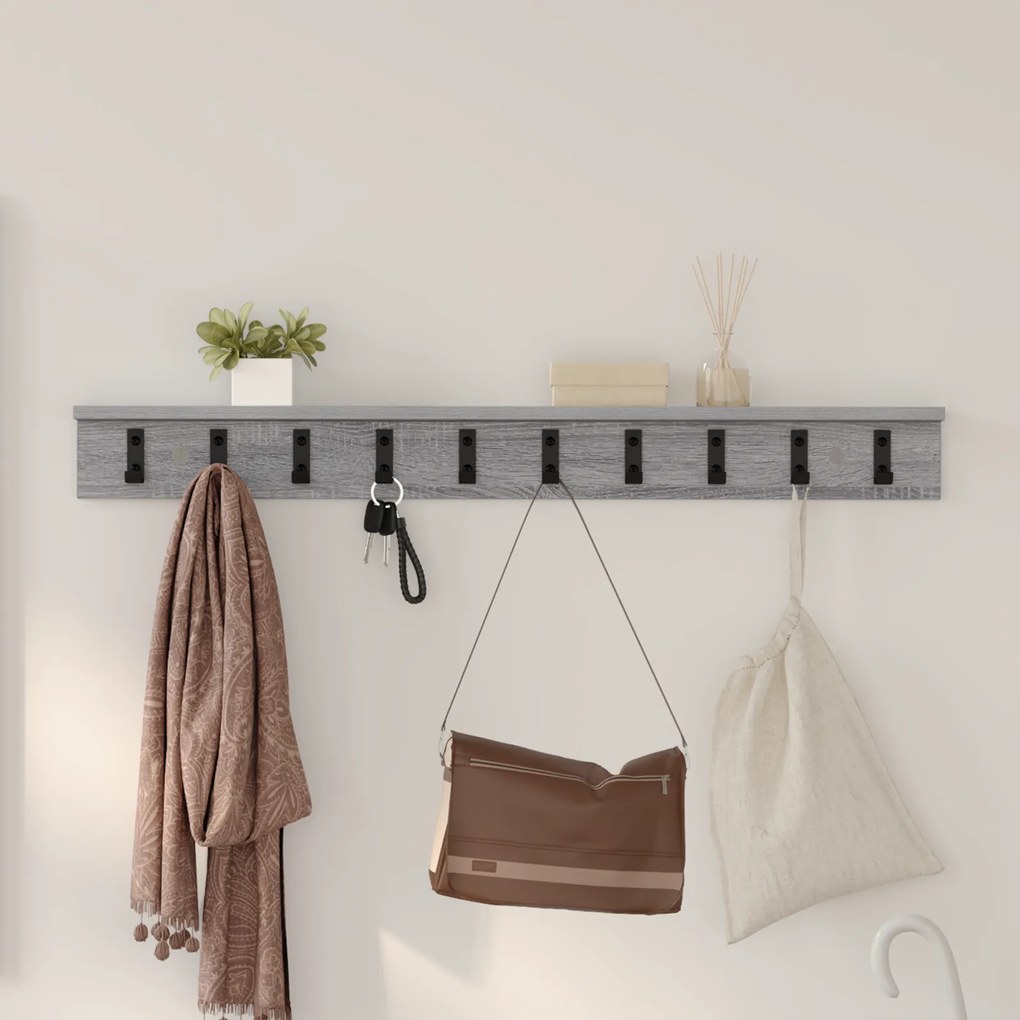 vidaXL Τοίχου Κρεμάστρα με ράφι Γκρι sonoma 100 x 10.5 x 10.5 εκ