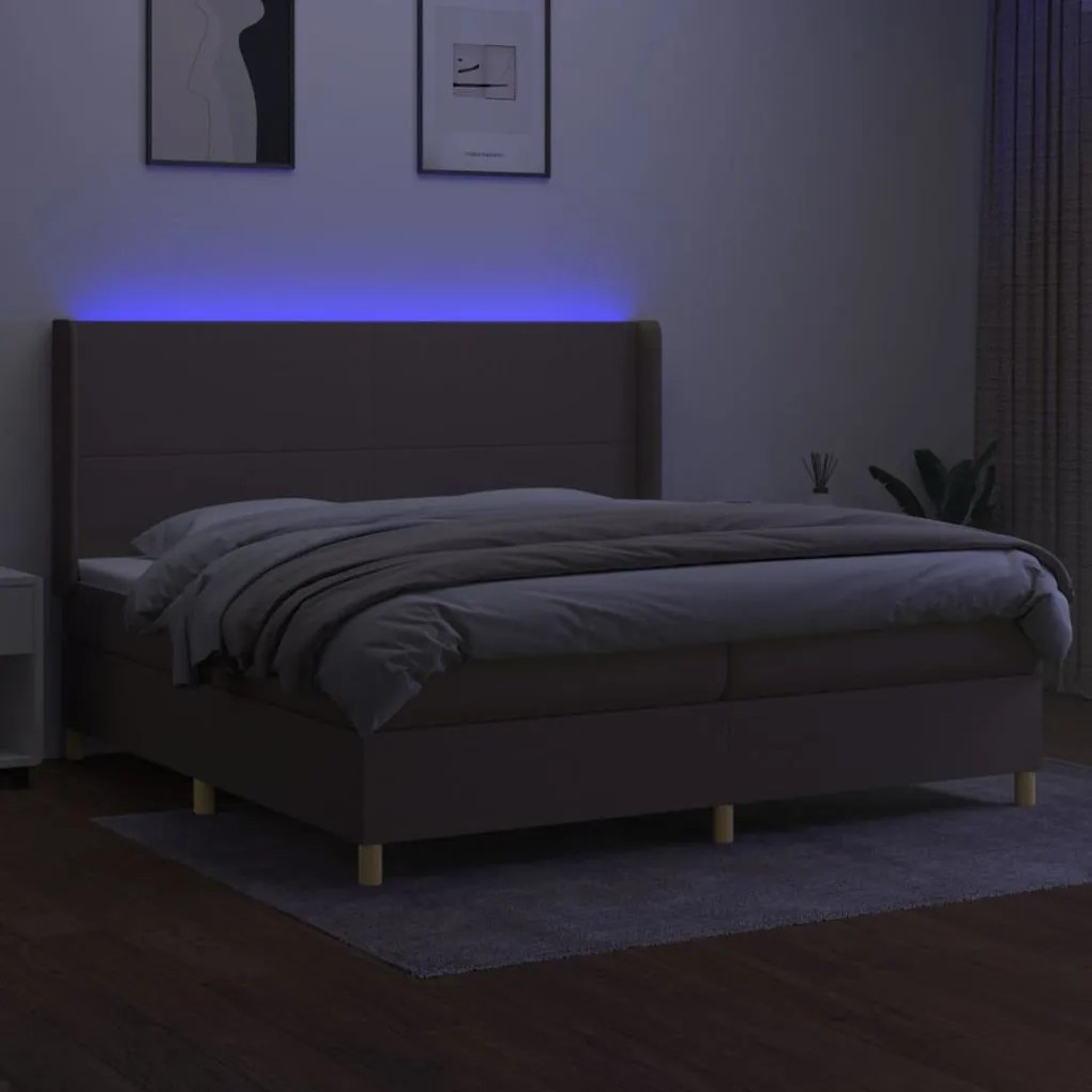 Κρεβάτι Boxspring με Στρώμα &amp; LED Taupe 200x200 εκ. Υφασμάτινο - Μπεζ-Γκρι