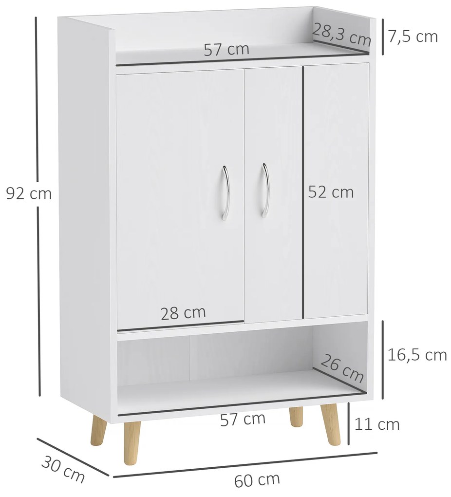 HOMCOM Έπιπλο παπουτσιών, ράφι παπουτσιών με πόρτες και ράφια, για διάδρομο, μοντέρνα συρταριέρα παπουτσιών, ράφια παπουτσιών, 60 x 30 x 92 cm, Λευκό