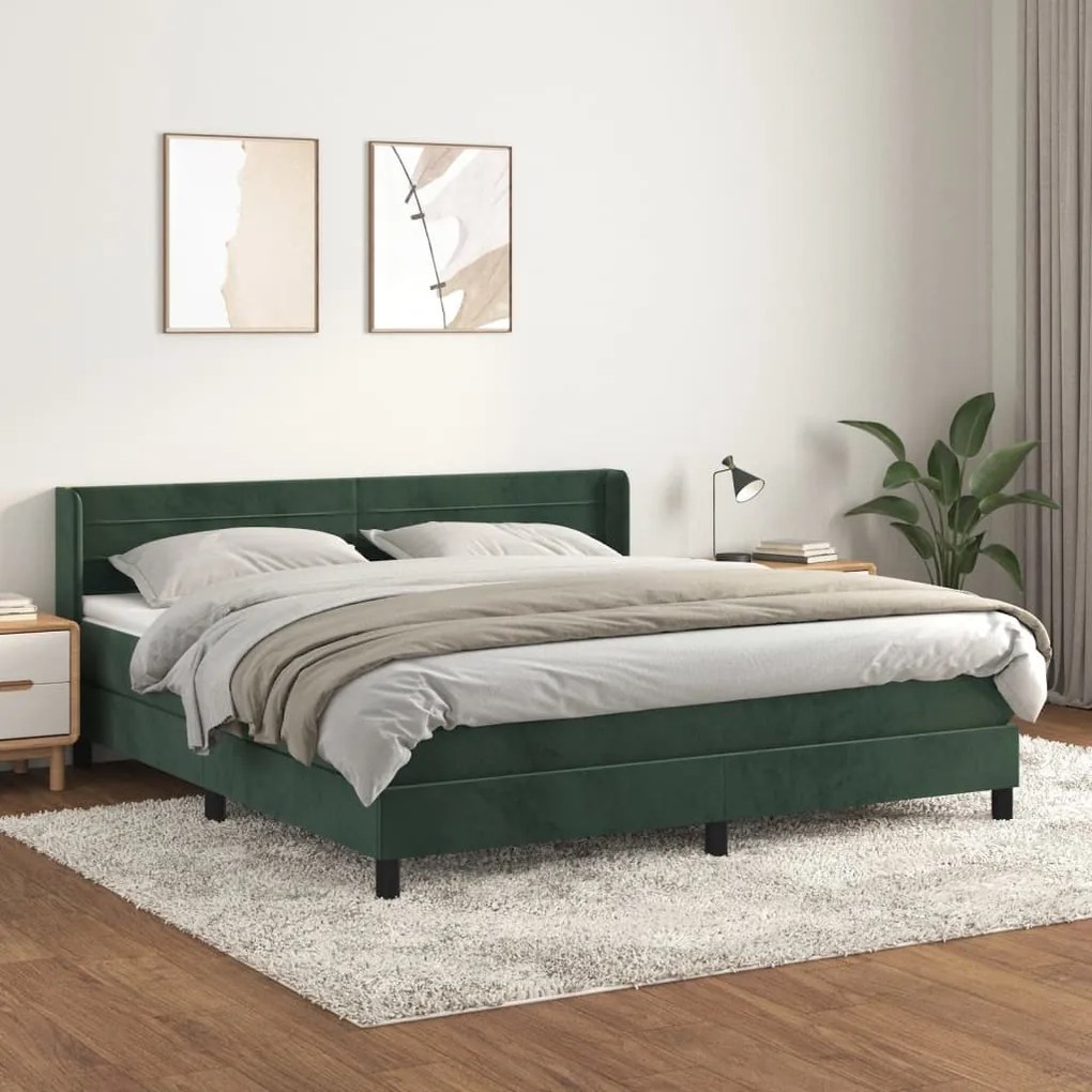 Κρεβάτι Boxspring με Στρώμα Σκούρο Πράσινο 180x200εκ. Βελούδινο