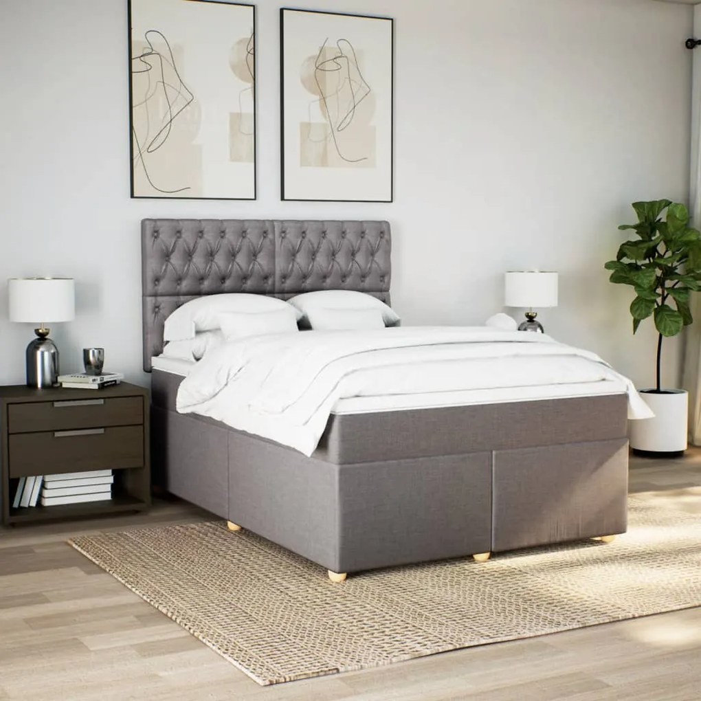 vidaXL Κρεβάτι Boxspring με Στρώμα Taupe 140x200 εκ. Υφασμάτινο