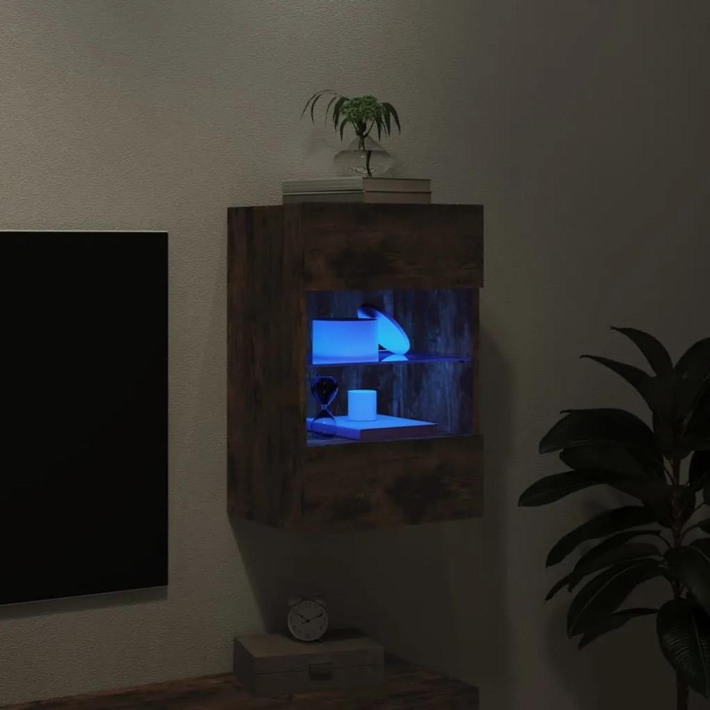 Έπιπλο Τοίχου Τηλεόρασης με LED Καπνιστή Δρυς 40x30x60,5 εκ. - Καφέ