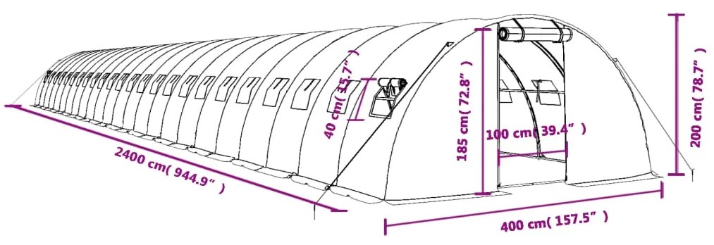 ΘΕΡΜΟΚΗΠΙΟ ΠΡΑΣΙΝΟ 96 Μ² 24 X 4 X 2 Μ. ΜΕ ΑΤΣΑΛΙΝΟ ΠΛΑΙΣΙΟ 3188071