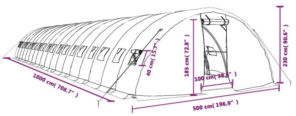 Θερμοκήπιο με Ατσάλινο Πλαίσιο Λευκό 90 μ² 18 x 5 x 2,3 μ. - Λευκό