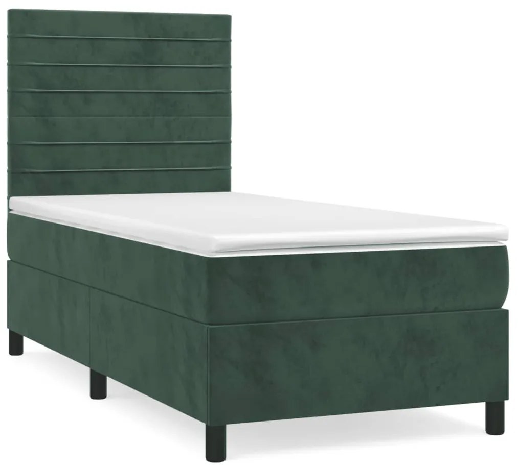 vidaXL Κρεβάτι Boxspring με Στρώμα Σκούρο Πράσινο 100x200εκ. Βελούδινο