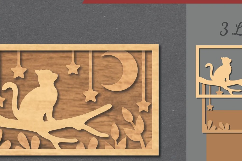 Σετ των 2 Intra απο ξύλο plywood 3mm-4mm πάχος Cat in the Tree Διακόσμηση σπιτιού με λέιζερ Δίασταση 15x15 cm INTRAFABR-112341542