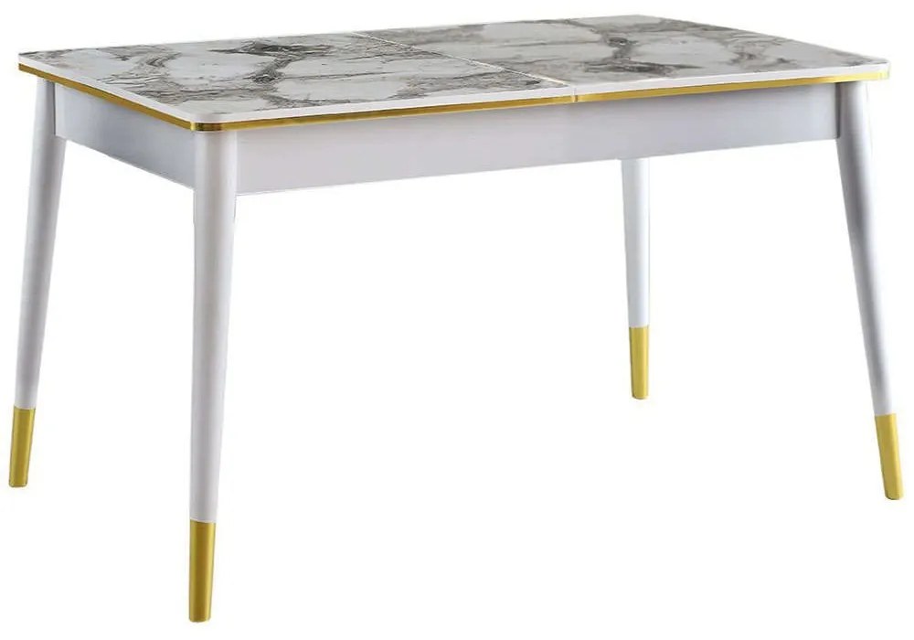 Τραπέζι Επεκτεινόμενο Flora 974NMB1549 146/181x90x78cm Marble Effect White-Gold Πλαστικό,Μοριοσανίδα