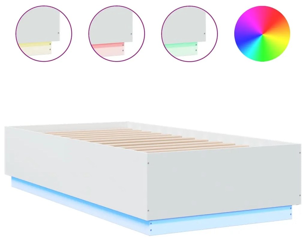 vidaXL Πλαίσιο Κρεβατιού με LED Λευκό 75x190εκ. από Επεξεργασμένο Ξύλο