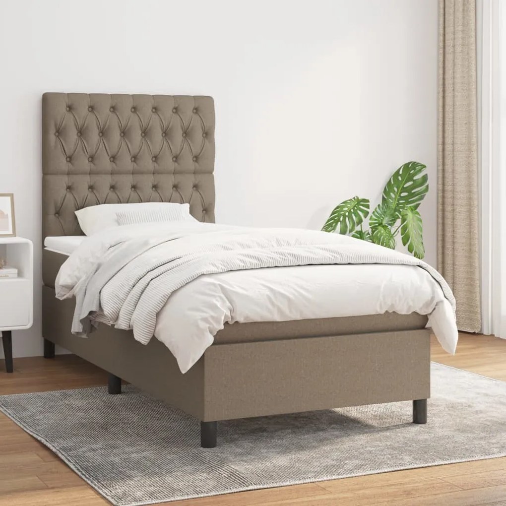 Κρεβάτι Boxspring με Στρώμα Taupe 90x190 εκ.Υφασμάτινο - Μπεζ-Γκρι