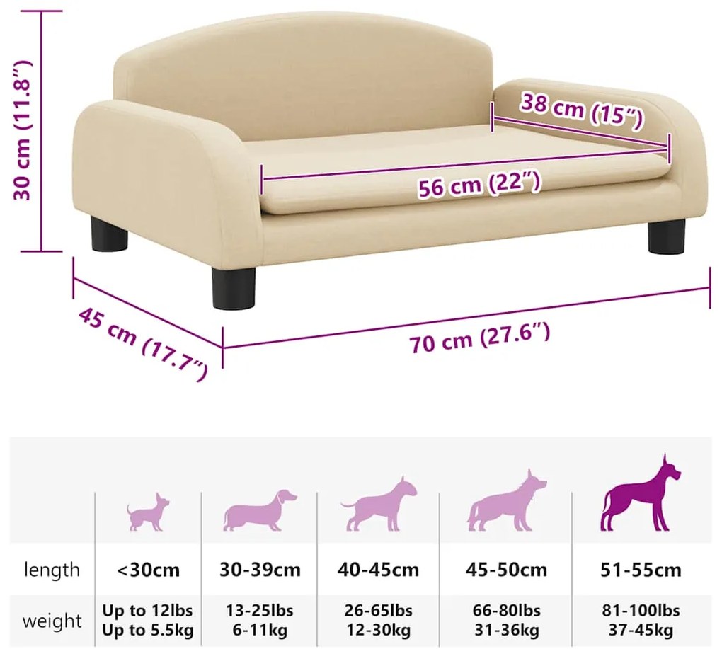 vidaXL Κρεβάτι Σκύλου Κρεμ 70 x 45 x 30 εκ. Υφασμάτινο