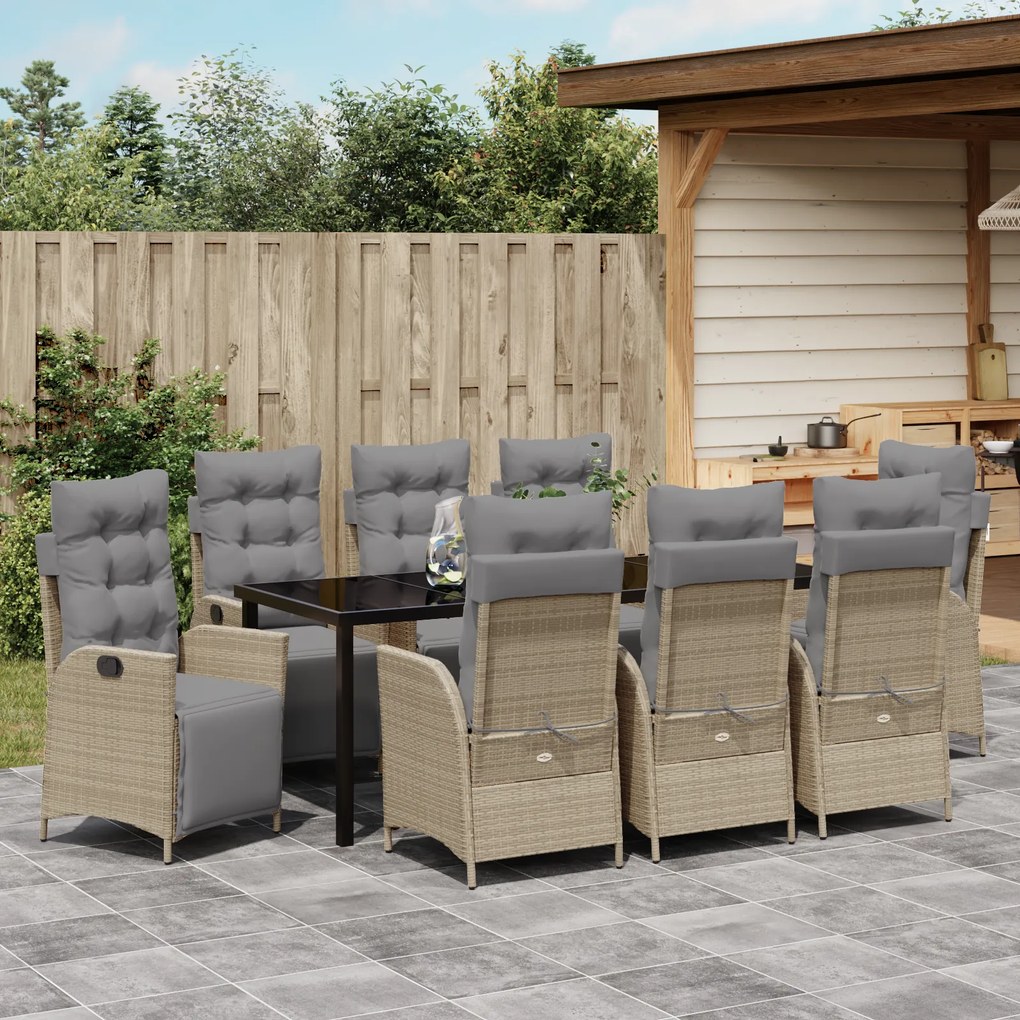 vidaXL Σετ Δείπνου Κήπου 9 Τεμαχίων σε Μπεζ Poly Rattan