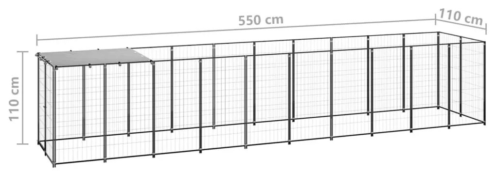 Σπιτάκι Σκύλου Μαύρο 6,05 m² Ατσάλινο - Μαύρο