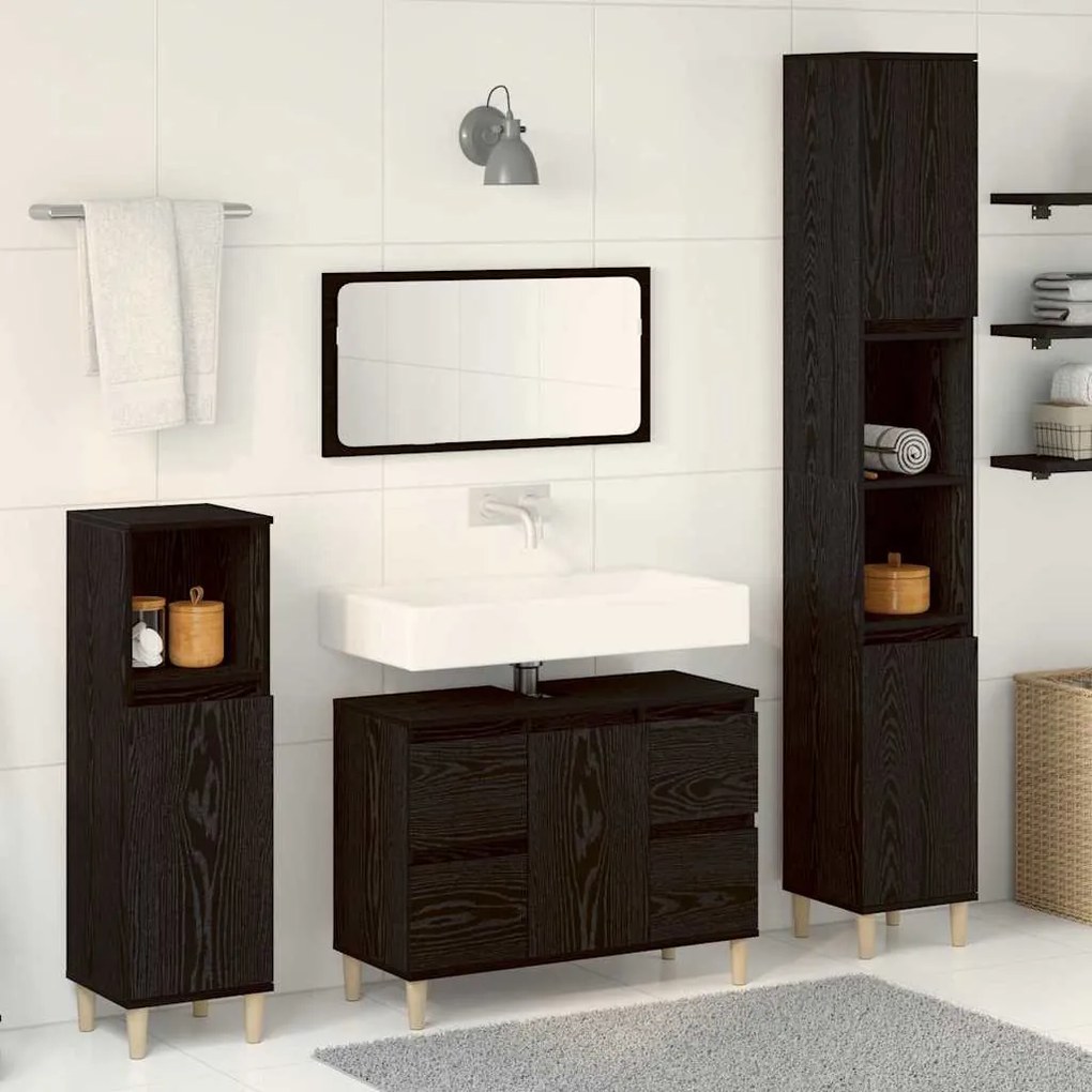 vidaXL Σετ Επίπλων Μπάνιου με συρτάρι 3 pcs Μαύρο 30 x 30 x 180 cm