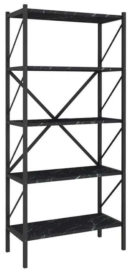 Βιβλιοθήκη Jocasta 212515 66x34x160cm Black Marble Effect Melamine, Metal