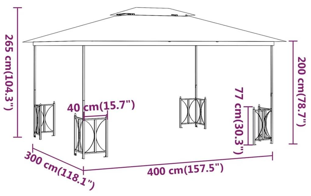 Κιόσκι με Πλευρικά Τοιχώματα και Διπλή Οροφή Ανθρακί 3 x 4 μ. - Ανθρακί