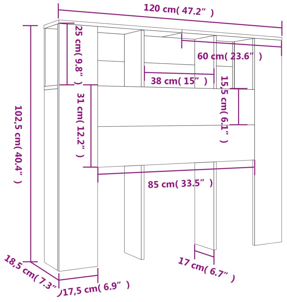 vidaXL Κεφαλάρι Με Αποθηκευτικό Χώρο Μαύρο 120 x 18,5 x 102,5 εκ.