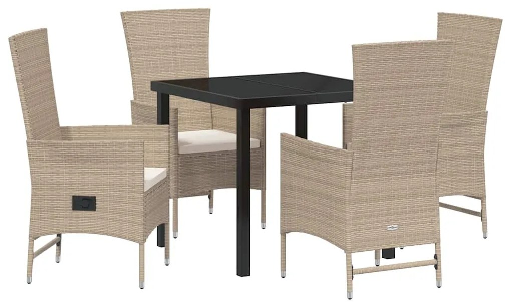 vidaXL Σέτ φαγητού για κήπο με μαξιλάρι 5 pcs Μπεζ συνθετικό ρατάν