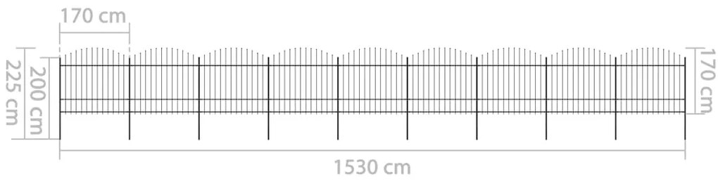 vidaXL Κάγκελα Περίφραξης με Λόγχες Μαύρα (1,5-1,75)x15,3 μ. Ατσάλινα