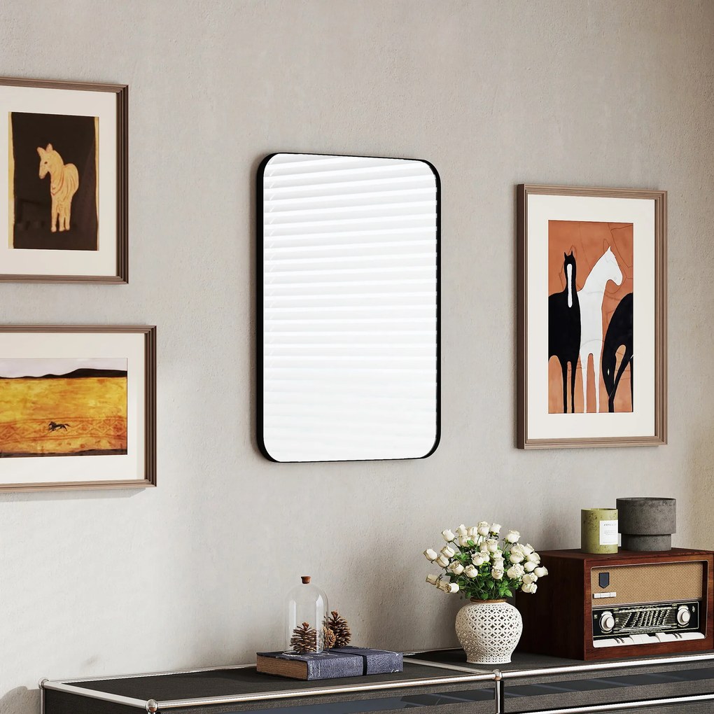 HOMCOM Καθρέφτης μπάνιου, επιτοίχιος καθρέφτης, προστασία από θραύσματα, μεταλλικό πλαίσιο, μπάνιο, 50 x 70 cm, Μαύρο