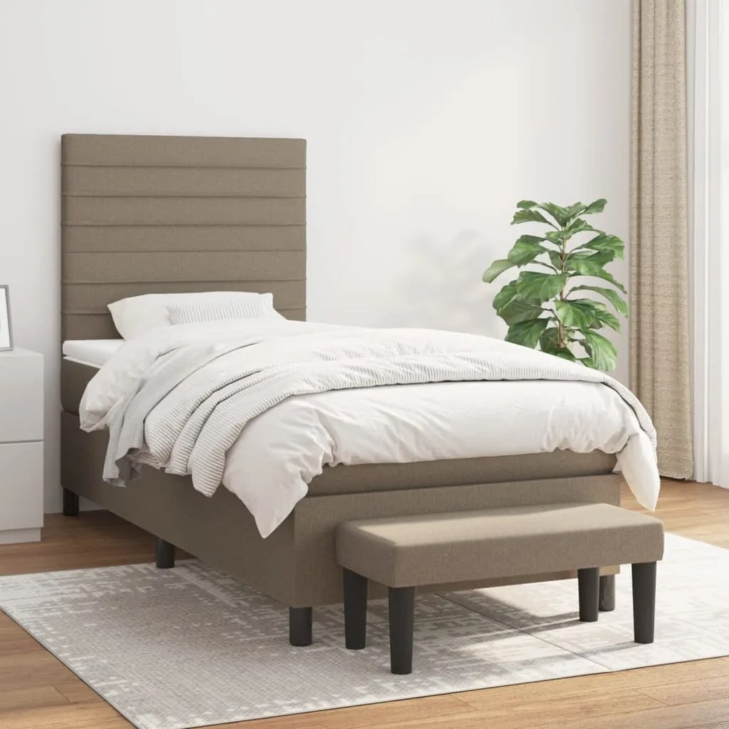 vidaXL Κρεβάτι Boxspring με Στρώμα Taupe 90x200 εκ. Υφασμάτινο