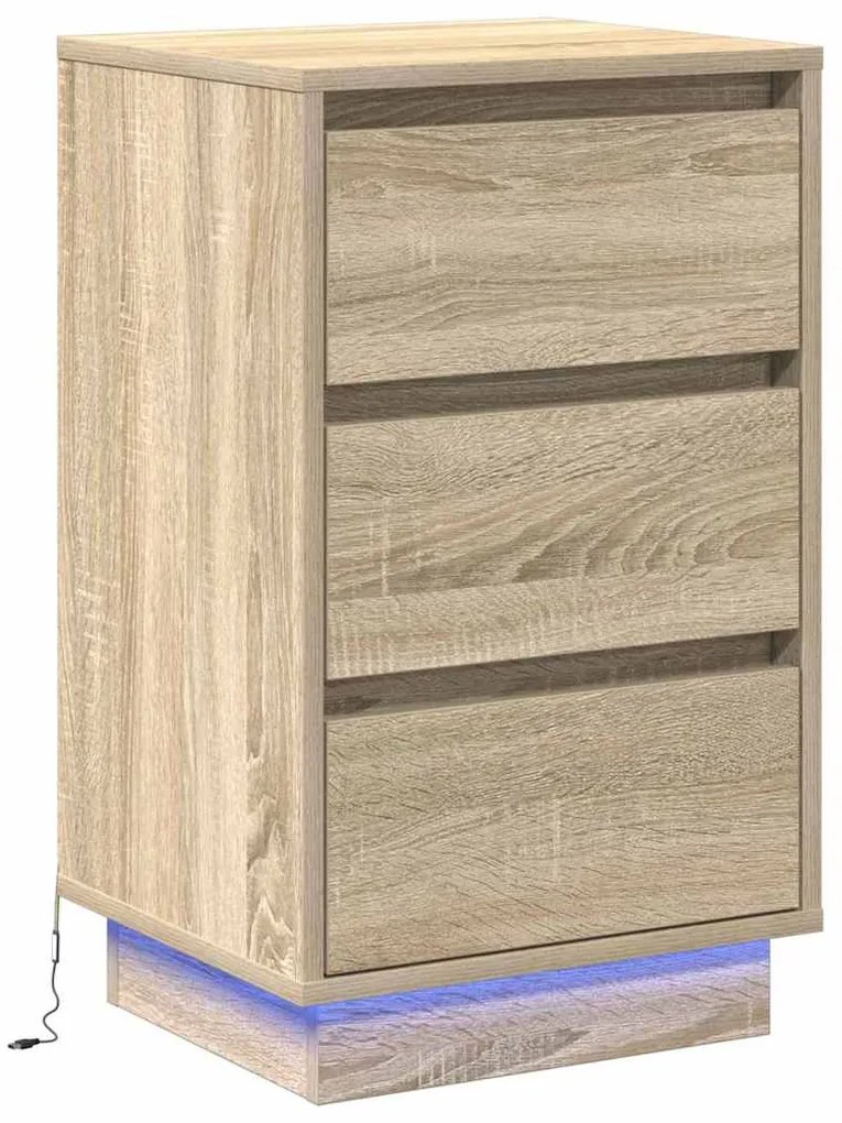 vidaXL Κομοδίνο με LED Καρυδιά Σονόμα 39x34,5x65 εκ. Επεξεργασμένο Ξύλο