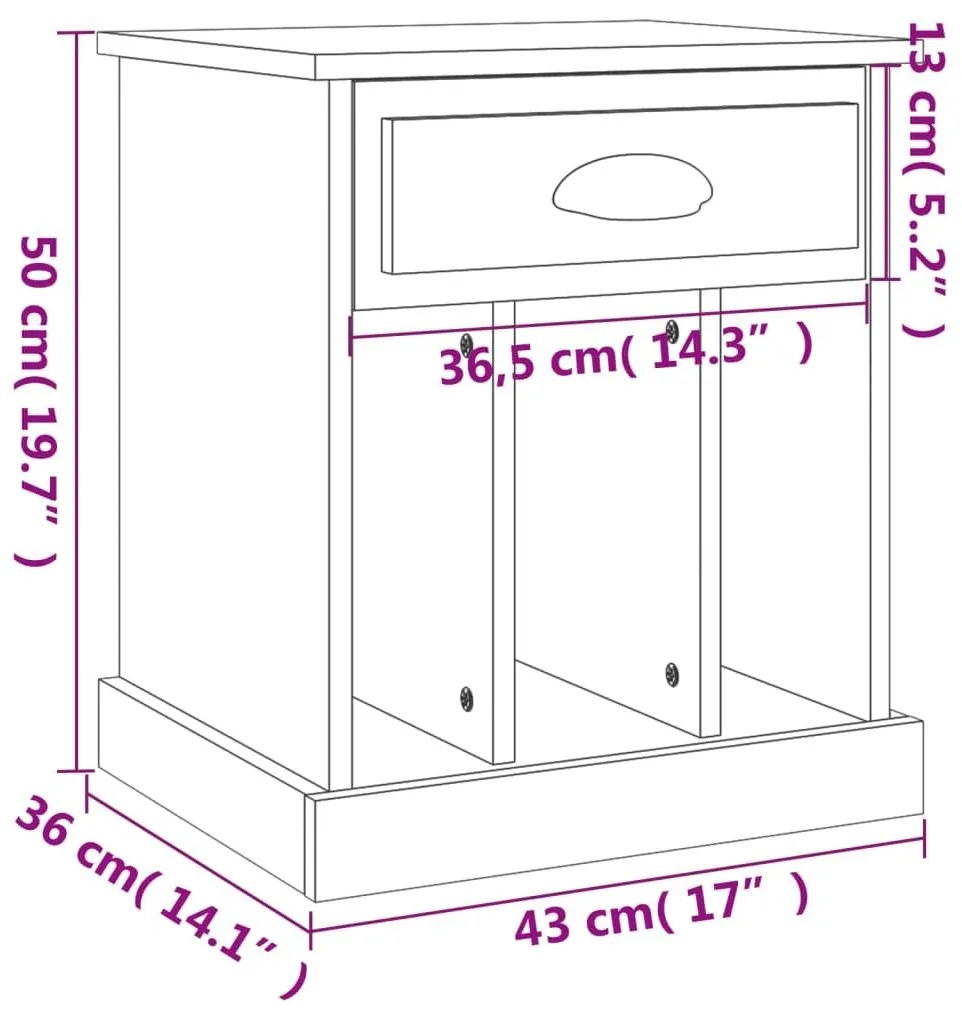 Κομοδίνο Μαύρο 43x36x50 εκ. - Μαύρο