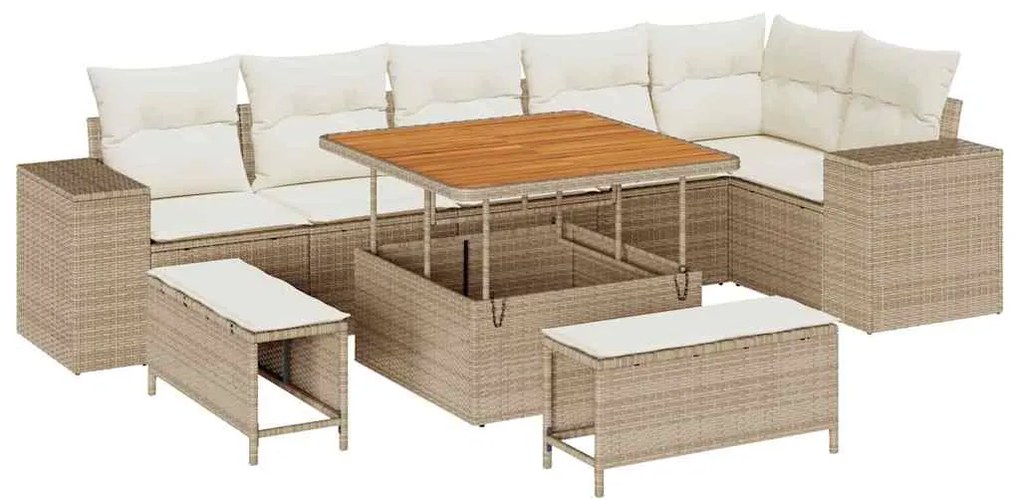 vidaXL Σετ Καναπέ Κήπου 9 pcs Μπεζ, Κρέμα 100 x 100 x 71 cm