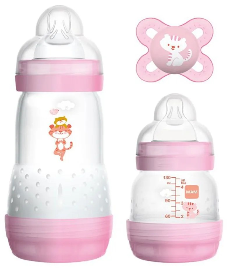 Βρεφικό Σετ Δώρο Starter 655G (Σετ 3τμχ) Με Μπιμπερό 130ml,260ml Και Πιπίλα 0+ Μηνών Pink Mam 260ml Silicon,Plastic