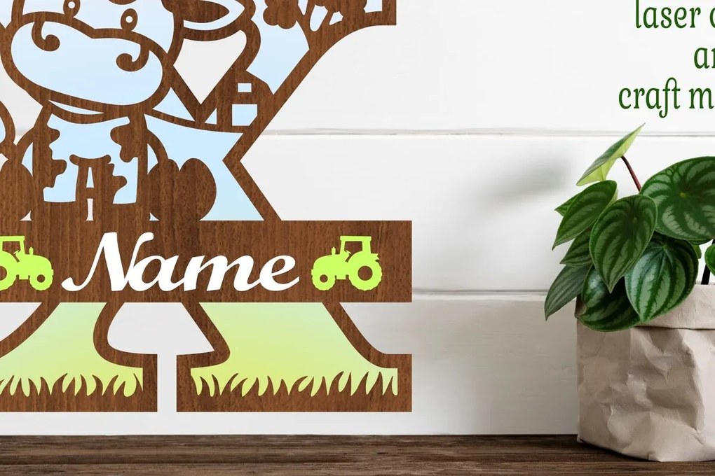 Σετ των 2 Intra απο ξύλο plywood 3mm-4mm πάχος - Μονόγραμμα με κεφαλαίο αγελάδα Letter X  Cut Δίασταση 30x20 cm INTRAFABR-74484111