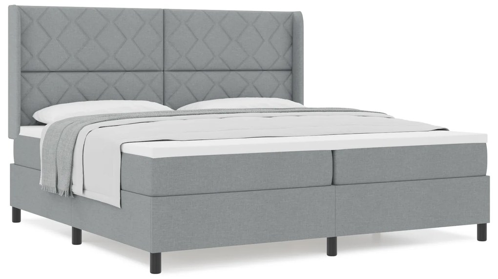 vidaXL κρεβάτι Box Spring με στρώμα Ανοιχτό γκρι 200x200 εκ. Υφασμάτινο