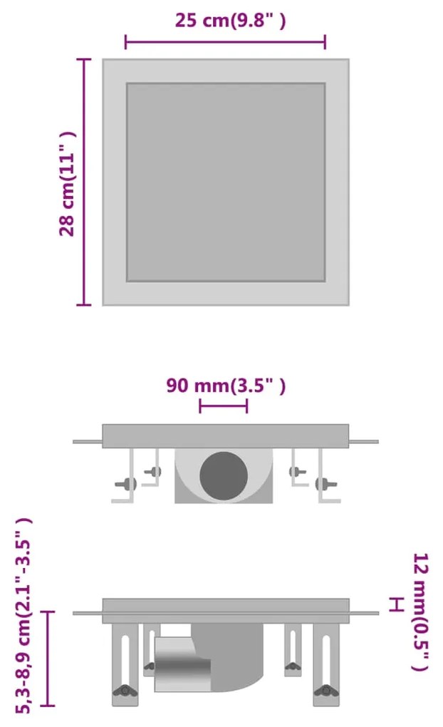 vidaXL Σιφόνι 2 σε 1 Επίπεδο/Ένθετο Πλακιδίου 28x28 εκ. Ανοξ. Ατσάλι